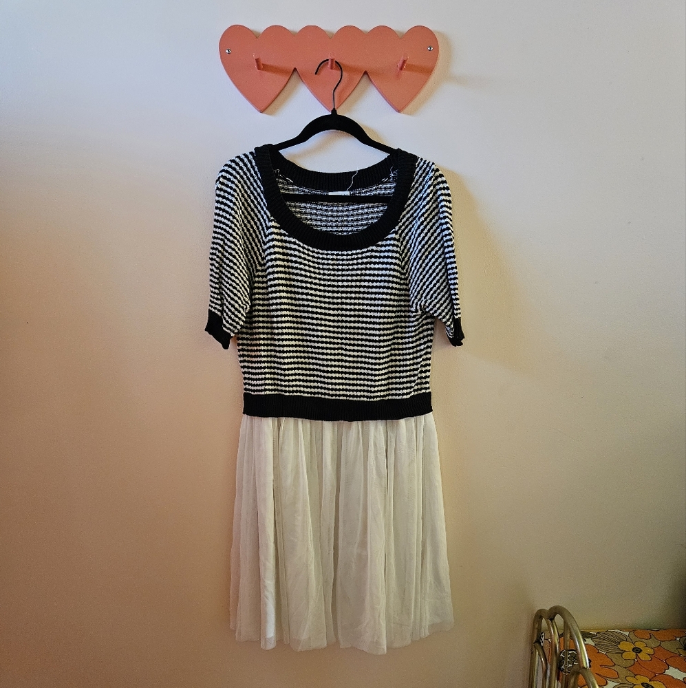Maison Jules Black And White Striped Dress